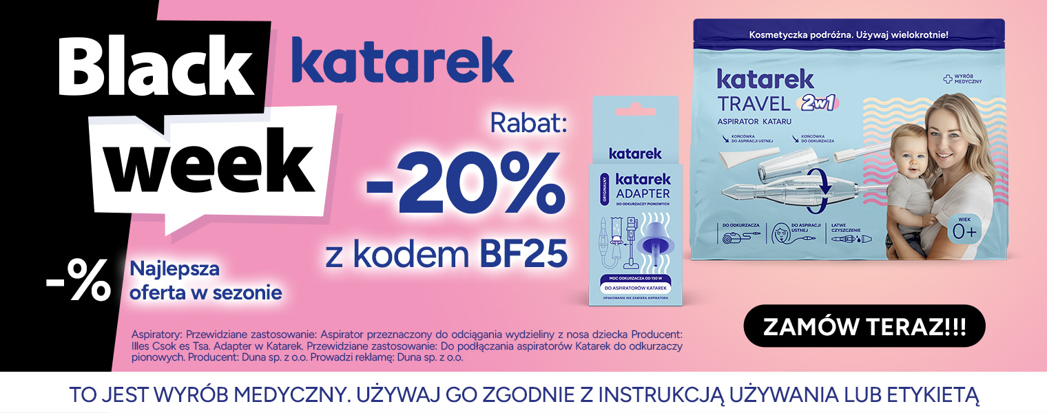 Na Black Week -20% na zestaw Katarek Travel aspirator kataru 2 w 1 + Adapter Katarek do odkurzaczy pionowych! Tylko do poniedziałku 01.12.2025 To okazja